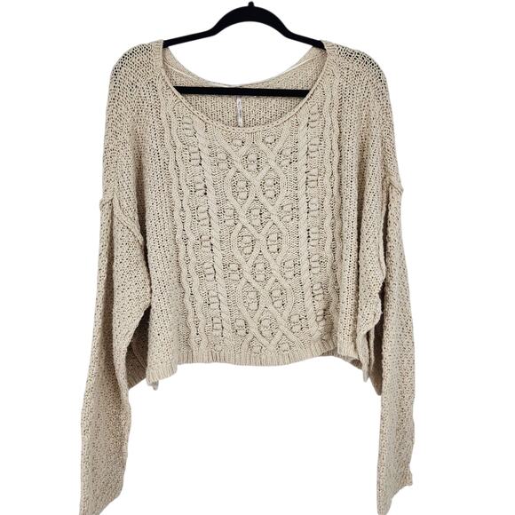 Free People Women's Changing Tides Cropped Boatneck Knit Sweater Size Large - Picture 1 of 5